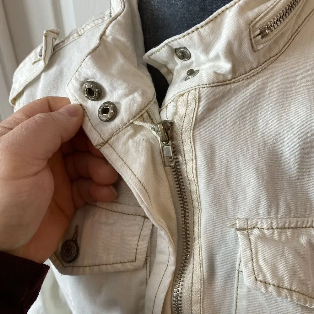 Ashley Vintage Charm Denim Jacket Women’s Size Medium Ivory Full Zip - Picture 8 of 13